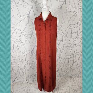 East West Burnt Orange Embroidered Maxi Shirt Dress